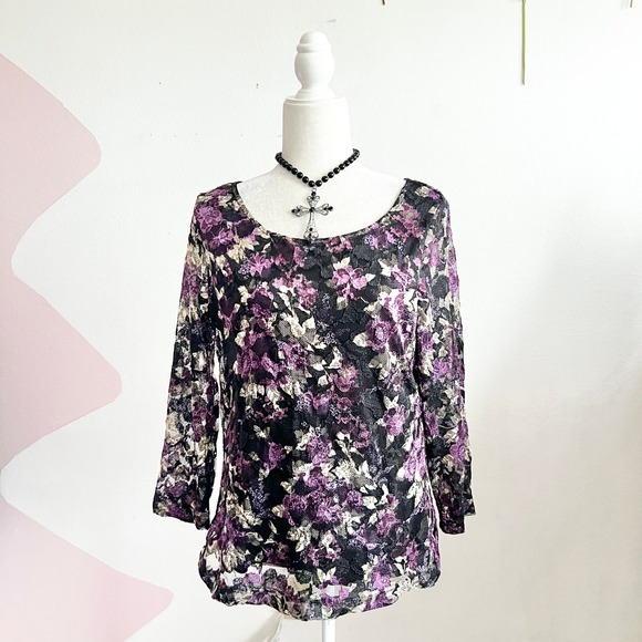 White Stag Tops - Vintage Black Lace Long Sleeve Top Whimsigoth Witchy Punk Goth Emo Alt Large